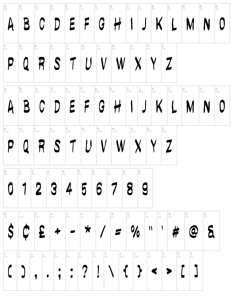 Brushwall font map